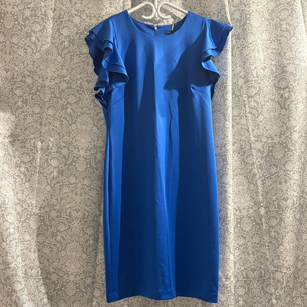 Tommy Hilfiger Royal Blue Midi Dress with Ruffle Sleeves